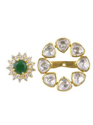 Gold plated green stone stud earrings in sterling silver 4