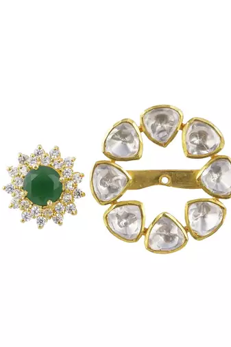Gold plated green stone stud earrings in sterling silver
