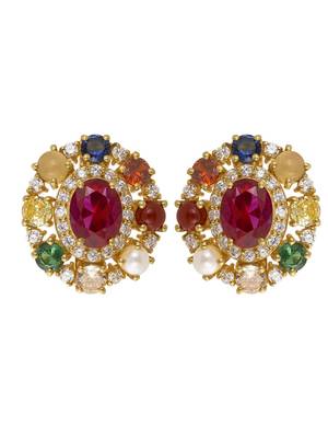 Gold plated multicolor stud earrings in sterling silver 2