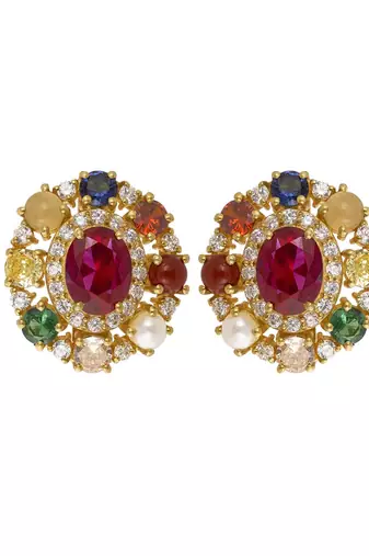 Gold plated multicolor stud earrings in sterling silver