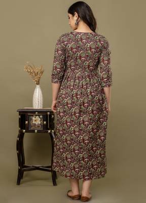 Maroon  floral printed  cotton flared maternity maxi dress 2