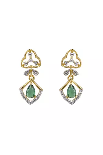 Gold plated green stone dangler earrings in sterling silver