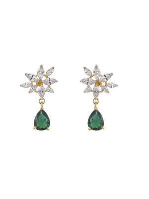 Gold plated green stone dangler earrings in sterling silver 2