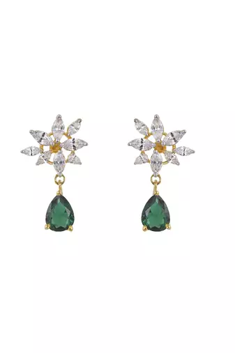 Gold plated green stone dangler earrings in sterling silver
