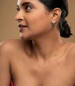 Gold plated green stone dangler earrings in sterling silver