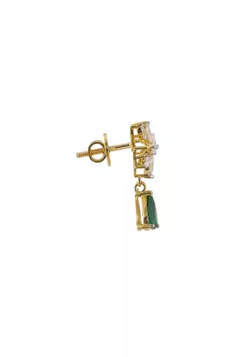 Gold plated green stone dangler earrings in sterling silver