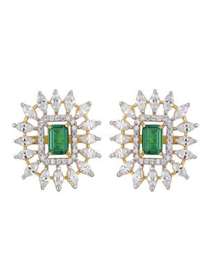 Gold plated green stone stud earrings in sterling silver 1