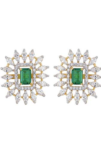 Gold plated green stone stud earrings in sterling silver