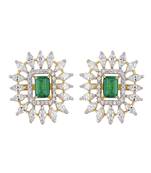 Gold plated green stone stud earrings in sterling silver