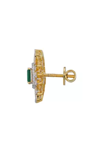 Gold plated green stone stud earrings in sterling silver