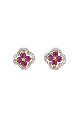 Gold plated pink stone stud earrings in sterling silver