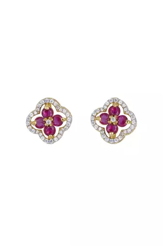 Gold plated pink stone stud earrings in sterling silver