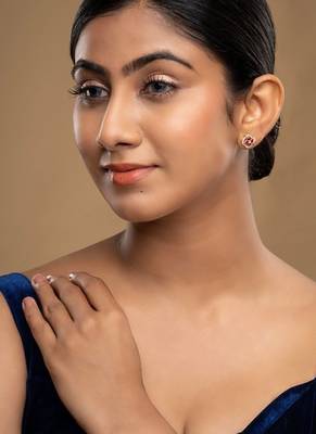 Gold plated pink stone stud earrings in sterling silver 1