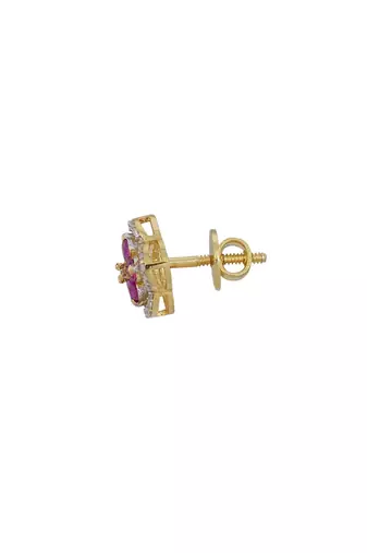 Gold plated pink stone stud earrings in sterling silver