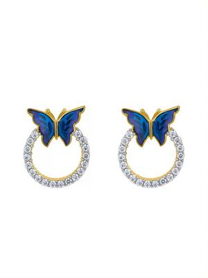 Gold plated blue stone stud earrings in sterling silver 2
