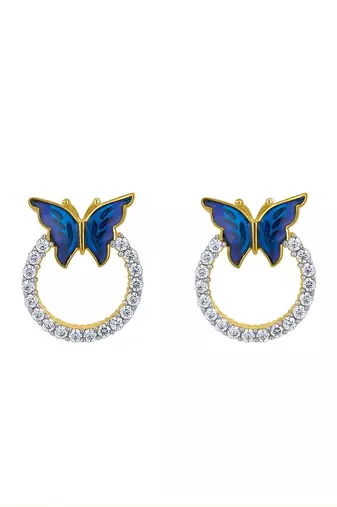 Gold plated blue stone stud earrings in sterling silver