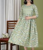 Green  floral printed pure cotton flared maternity maxi dress