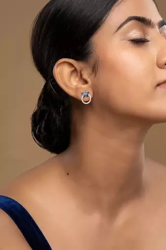 Gold plated blue stone stud earrings in sterling silver