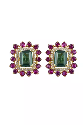 Gold plated multicolor stud earrings in sterling silver
