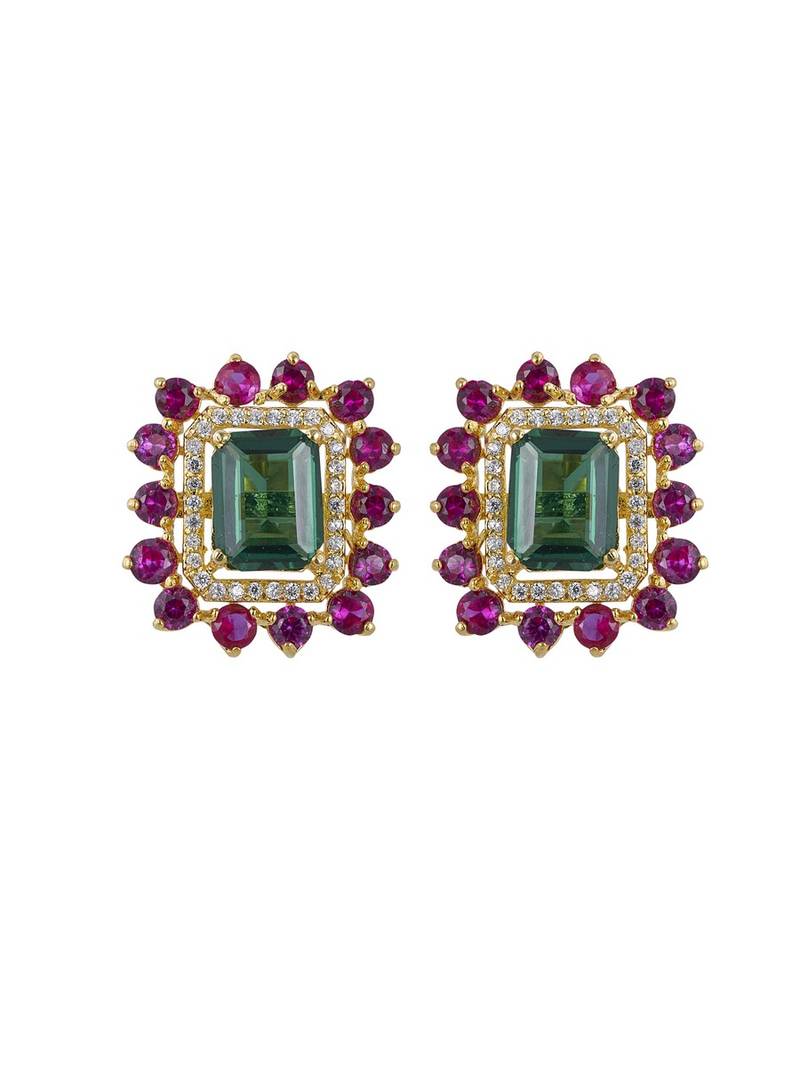 Gold plated multicolor stud earrings in sterling silver