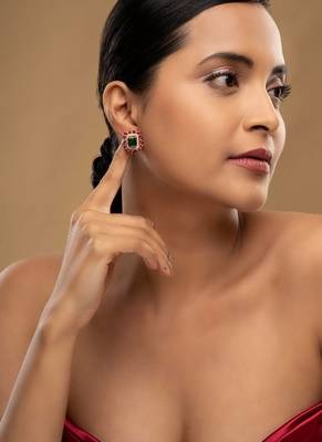 Gold plated multicolor stud earrings in sterling silver 1