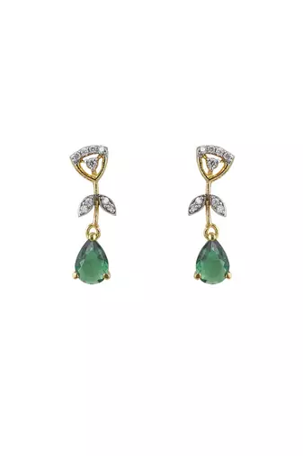 Gold plated green stone dangler earrings in sterling silver