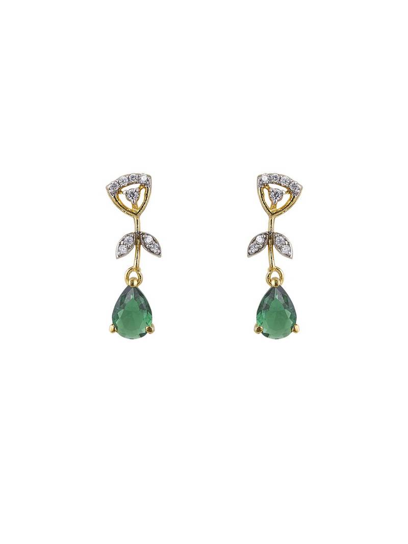Gold plated green stone dangler earrings in sterling silver