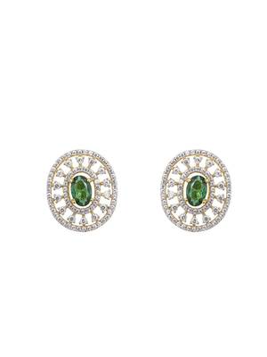 Gold plated green stone stud earrings in sterling silver 2