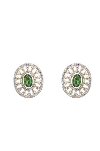 Gold plated green stone stud earrings in sterling silver