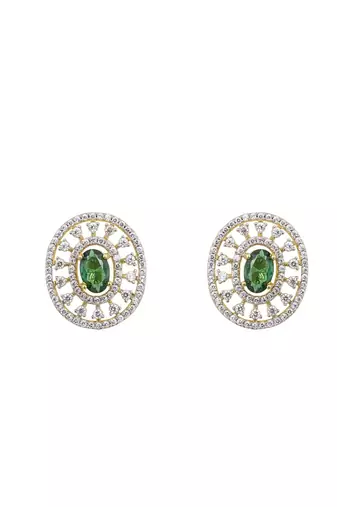 Gold plated green stone stud earrings in sterling silver