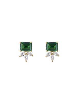 Gold plated green stone stud earrings in sterling silver 2