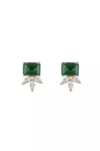 Gold plated green stone stud earrings in sterling silver