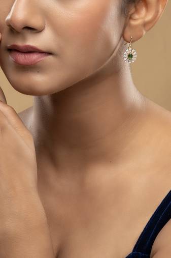Gold plated green stone earrings in sterling silver