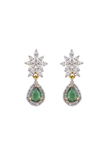 Gold plated green stone dangler earrings in sterling silver
