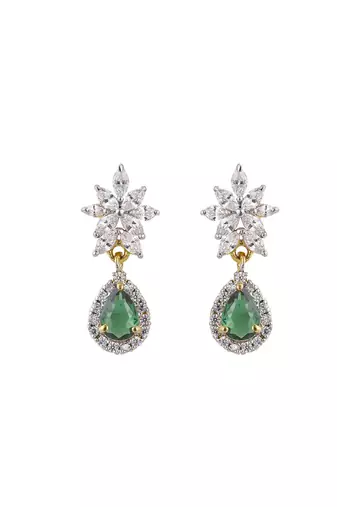 Gold plated green stone dangler earrings in sterling silver