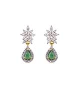 Gold plated green stone dangler earrings in sterling silver