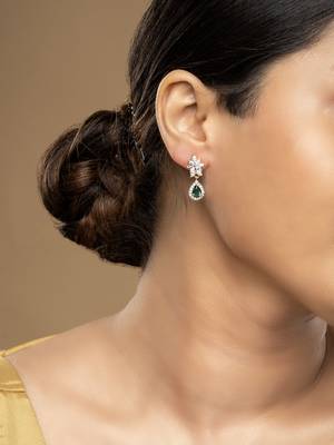 Gold plated green stone dangler earrings in sterling silver 2
