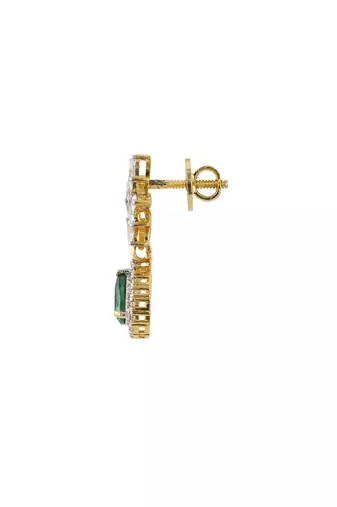 Gold plated green stone dangler earrings in sterling silver