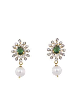 Gold plated green stone dangler earrings in sterling silver 1