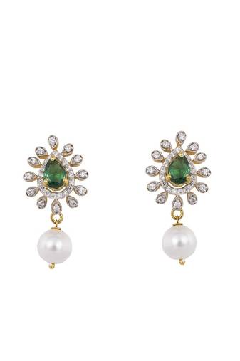 Gold plated green stone dangler earrings in sterling silver