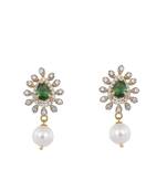 Gold plated green stone dangler earrings in sterling silver
