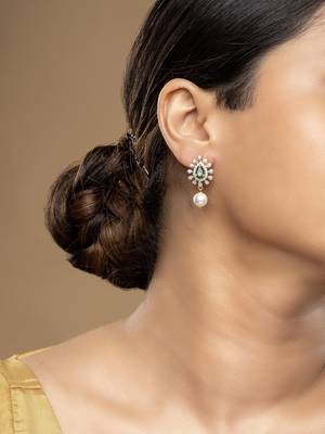 Gold plated green stone dangler earrings in sterling silver 2