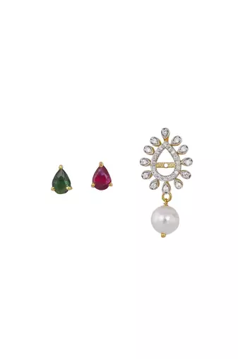 Gold plated green stone dangler earrings in sterling silver