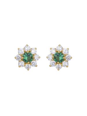 Gold plated green stone stud earrings in sterling silver 2