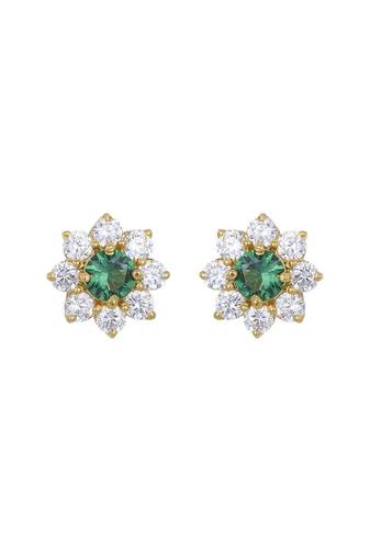 Gold plated green stone stud earrings in sterling silver