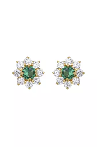 Gold plated green stone stud earrings in sterling silver