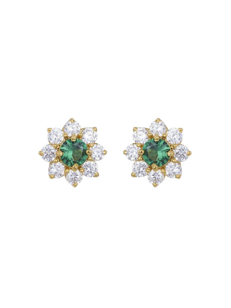 Gold plated green stone stud earrings in sterling silver