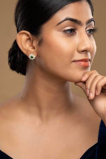 Gold plated green stone stud earrings in sterling silver