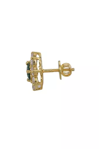 Gold plated green stone stud earrings in sterling silver