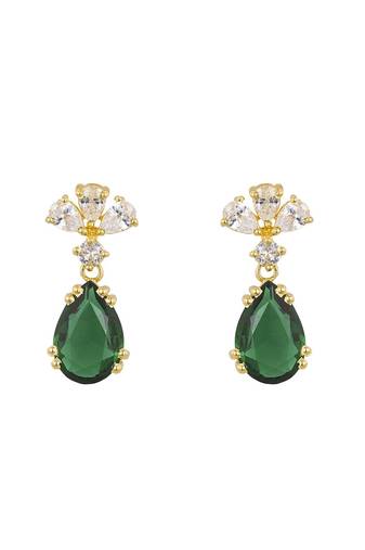 Gold plated green stone dangler earrings in sterling silver
